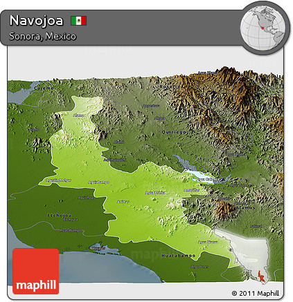 Physical Panoramic Map of Navojoa, darken