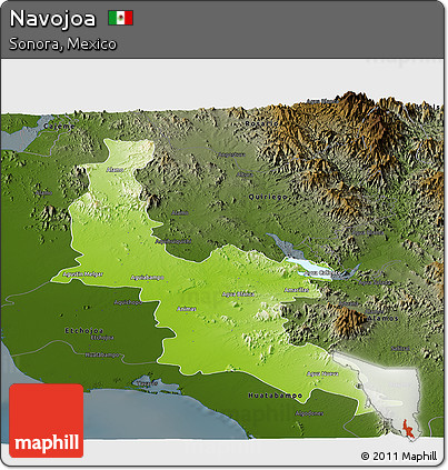 Physical Panoramic Map of Navojoa, darken