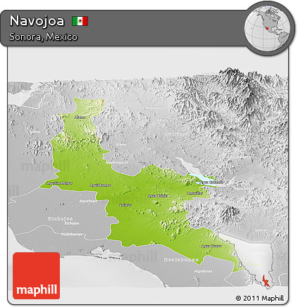 Physical Panoramic Map of Navojoa, lighten, desaturated