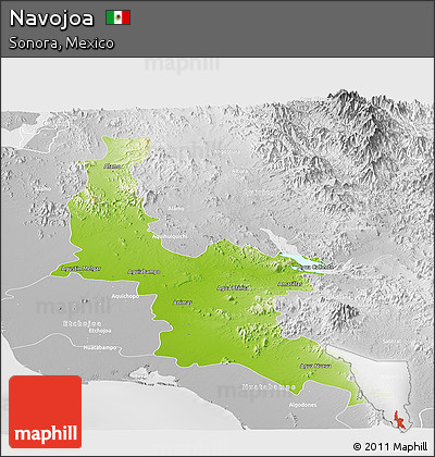 Physical Panoramic Map of Navojoa, lighten, desaturated