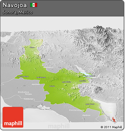 Physical Panoramic Map of Navojoa, lighten, desaturated