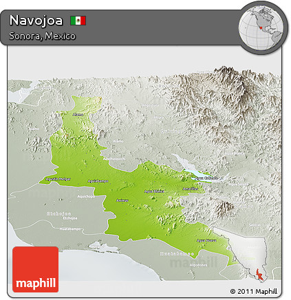Physical Panoramic Map of Navojoa, lighten, semi-desaturated