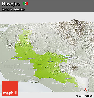 Physical Panoramic Map of Navojoa, lighten, semi-desaturated