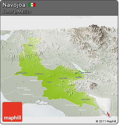 Physical Panoramic Map of Navojoa, lighten, semi-desaturated