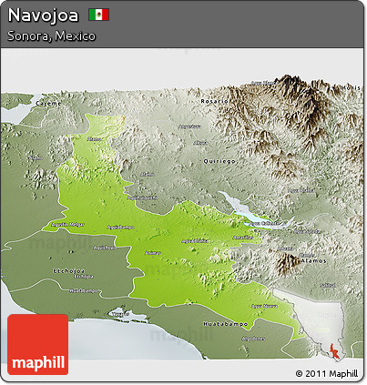 Physical Panoramic Map of Navojoa, semi-desaturated