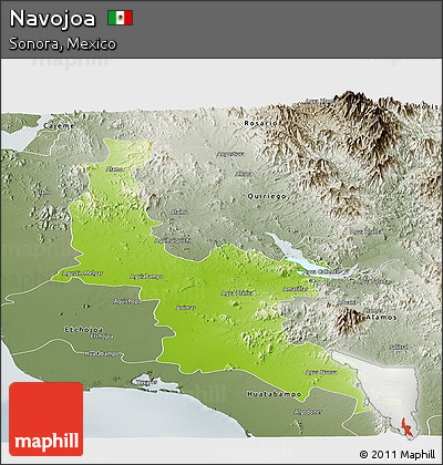 Physical Panoramic Map of Navojoa, semi-desaturated