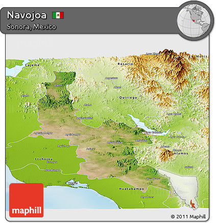 Satellite Panoramic Map of Navojoa, physical outside