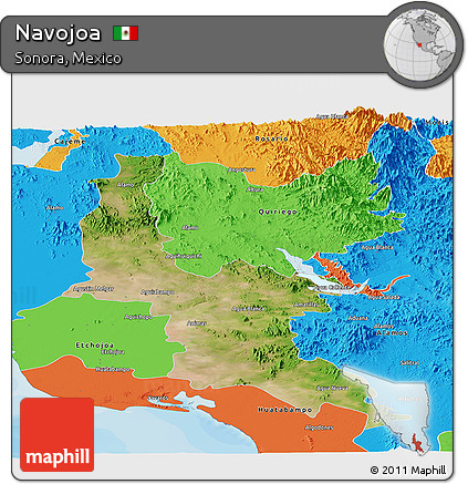 Satellite Panoramic Map of Navojoa, political outside