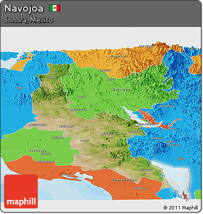 Satellite Panoramic Map of Navojoa, political outside