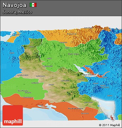 Satellite Panoramic Map of Navojoa, political outside