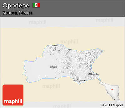 Classic Style 3D Map of Opodepe, single color outside