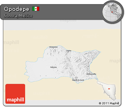 Classic Style 3D Map of Opodepe, single color outside