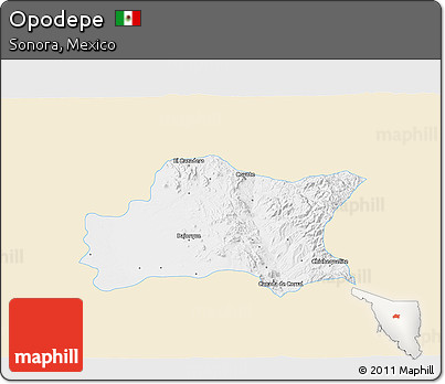 Classic Style 3D Map of Opodepe, single color outside