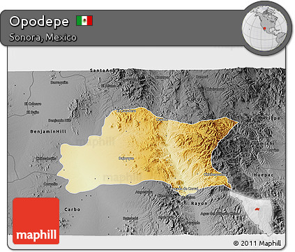 Physical 3D Map of Opodepe, darken, desaturated