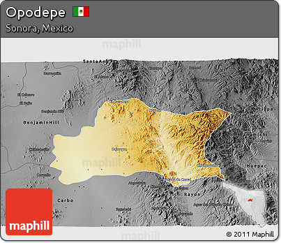 Physical 3D Map of Opodepe, darken, desaturated