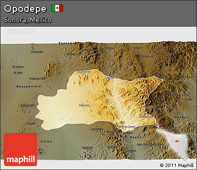 Physical 3D Map of Opodepe, darken