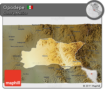 Physical 3D Map of Opodepe, darken