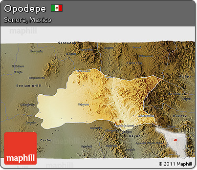 Physical 3D Map of Opodepe, darken
