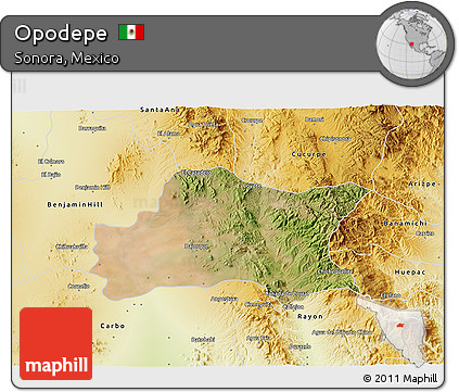 Satellite 3D Map of Opodepe, physical outside