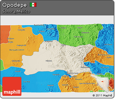 Shaded Relief 3D Map of Opodepe, political outside
