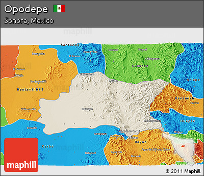 Shaded Relief 3D Map of Opodepe, political outside