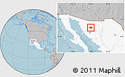 Gray Location Map of Opodepe, highlighted country, hill shading