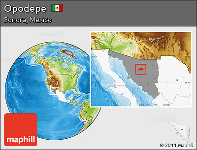 Physical Location Map of Opodepe, highlighted country, highlighted parent region