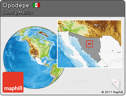 Physical Location Map of Opodepe, highlighted country, highlighted parent region