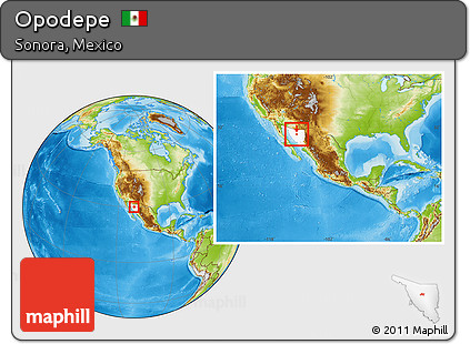 Physical Location Map of Opodepe, highlighted parent region, within the entire country