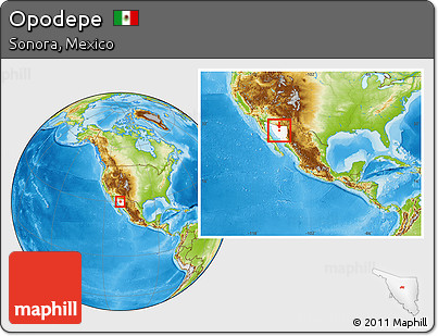 Physical Location Map of Opodepe, highlighted parent region, within the entire country