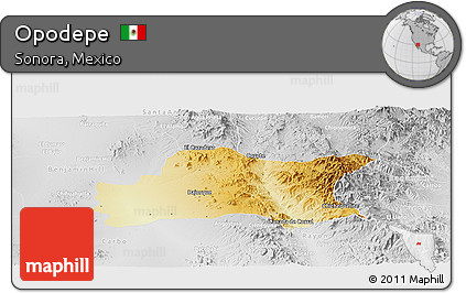 Physical Panoramic Map of Opodepe, lighten, desaturated