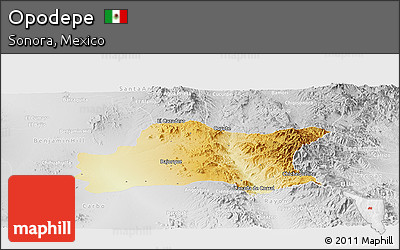 Physical Panoramic Map of Opodepe, lighten, desaturated