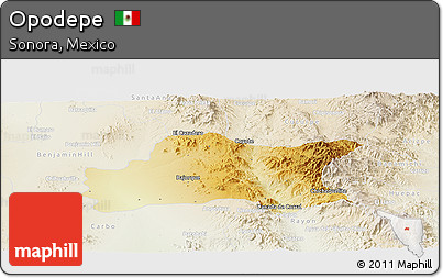 Physical Panoramic Map of Opodepe, lighten