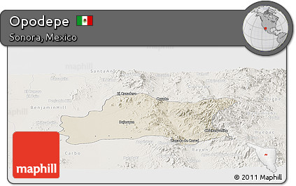 Shaded Relief Panoramic Map of Opodepe, lighten