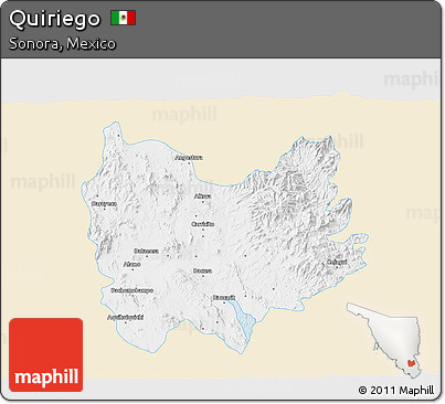 Classic Style 3D Map of Quiriego, single color outside