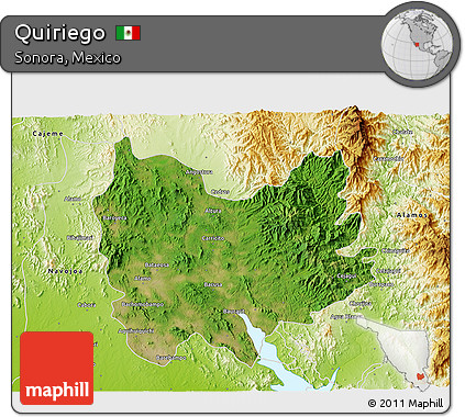 Satellite 3D Map of Quiriego, physical outside