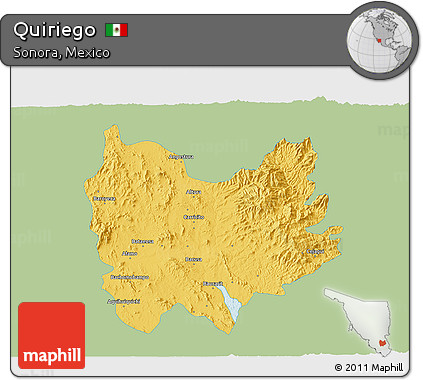 Savanna Style 3D Map of Quiriego, single color outside