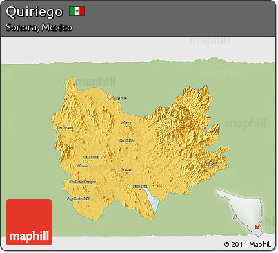 Savanna Style 3D Map of Quiriego, single color outside