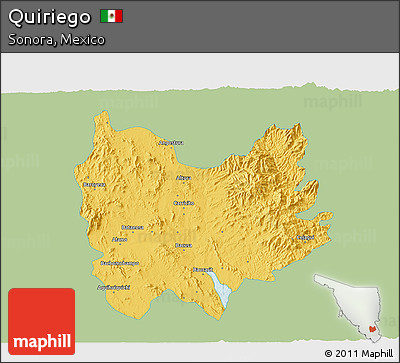 Savanna Style 3D Map of Quiriego, single color outside