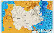 Shaded Relief 3D Map of Quiriego, political outside