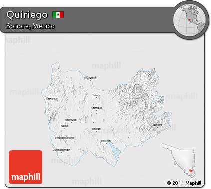 Silver Style 3D Map of Quiriego, single color outside