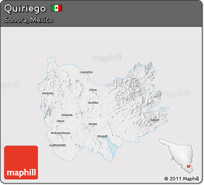 Silver Style 3D Map of Quiriego, single color outside