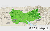 Political Panoramic Map of Quiriego, shaded relief outside
