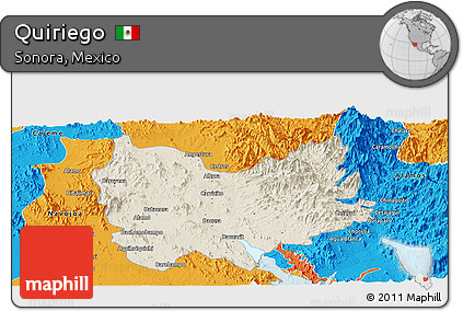 Shaded Relief Panoramic Map of Quiriego, political outside