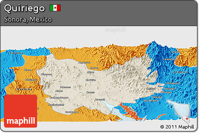 Shaded Relief Panoramic Map of Quiriego, political outside
