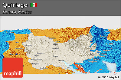 Shaded Relief Panoramic Map of Quiriego, political outside