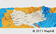 Shaded Relief Panoramic Map of Quiriego, political outside
