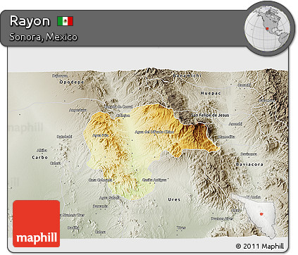 Physical 3D Map of Rayon, semi-desaturated