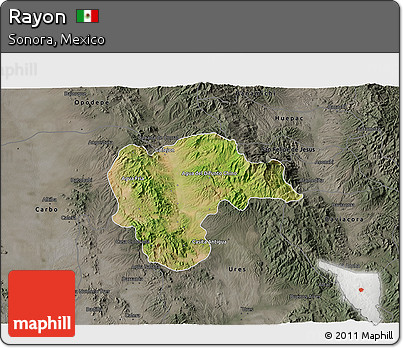 Satellite 3D Map of Rayon, darken, semi-desaturated