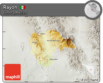 Physical Map of Rayon, lighten, semi-desaturated